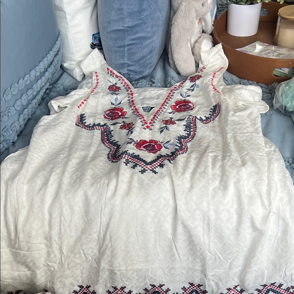 Weavers White Blouse with Red and Blue Embroidery